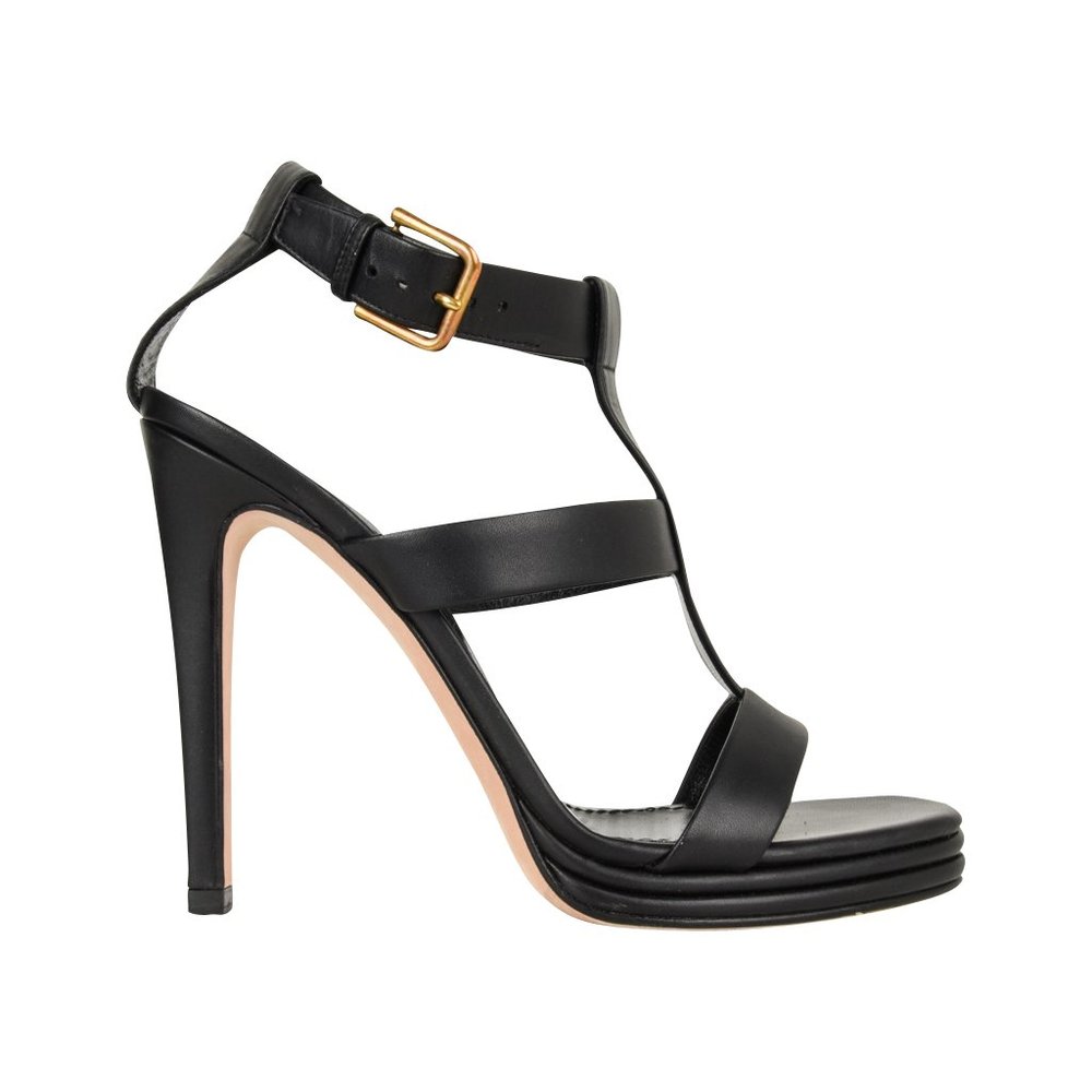 YSL Shoe Bold T Ankle Strap Strap Platform Black Leather 39 / 9